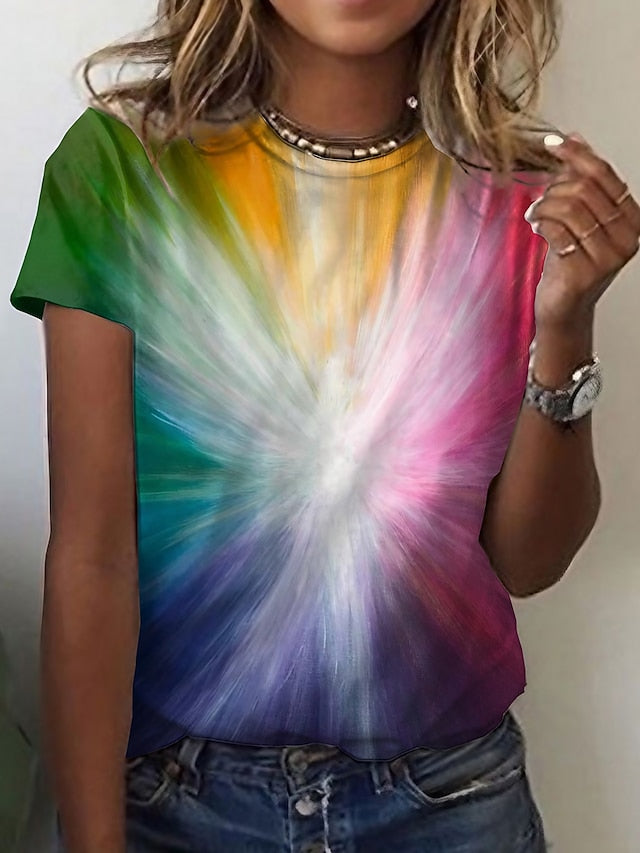 Women's T Shirt Basic Color Block Print Short Sleeve
