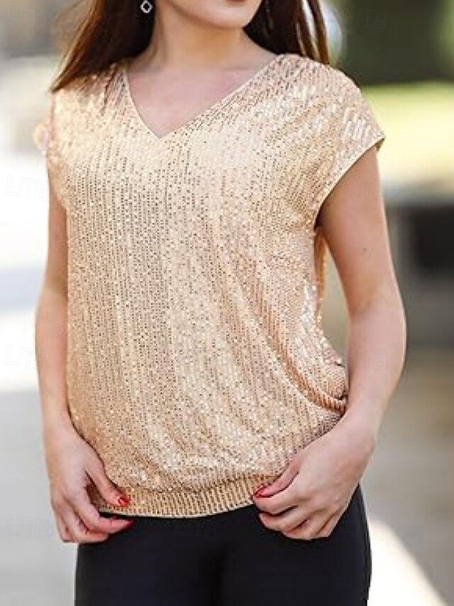 Women's T Shirt Tee Top Sequins Solid Color Elegant Fashion