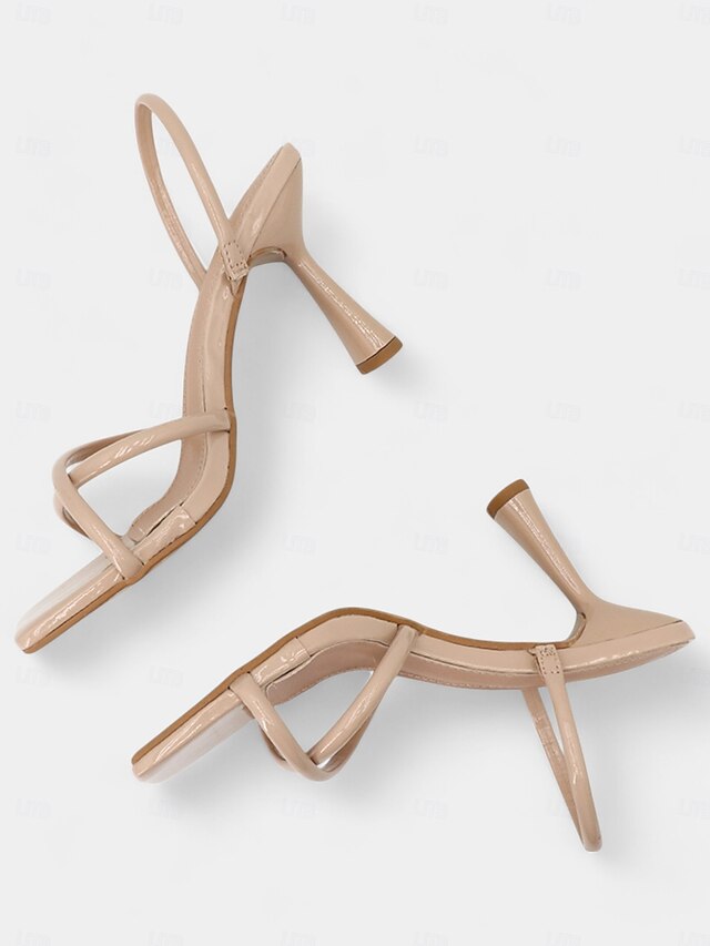 Beige Heeled Strappy Sandals Toe Design – with Square