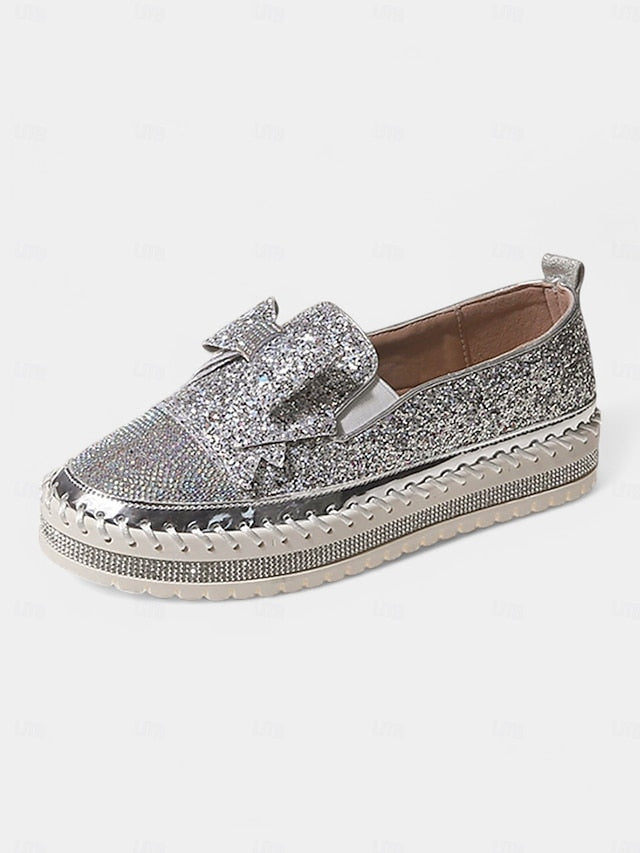 Glittery Loafers Slip-On Rhinestone Women Sparkling for –