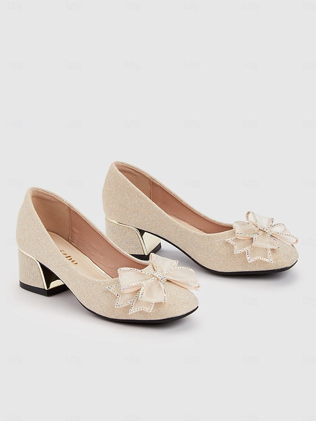 Women's Decoration - Bow Pumps Glitter Gold Block Heel with