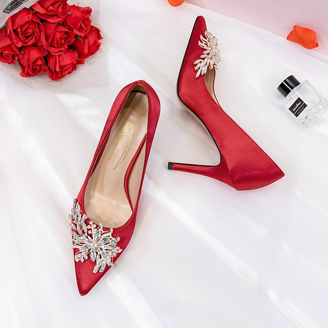 High Satin Rhinestone – Women's Pink Elegant Heels
