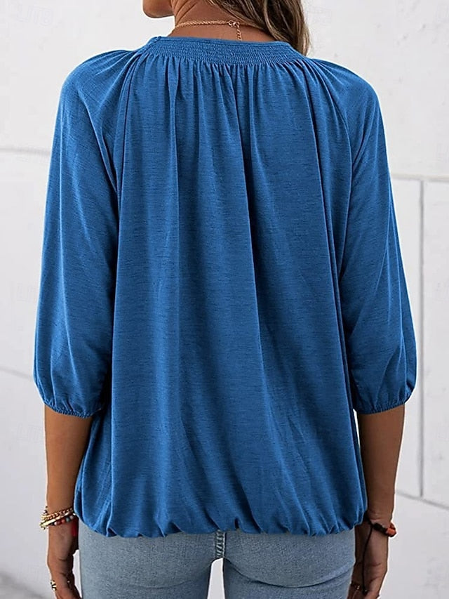 Women's T Shirt Plain Fashion Modern 3/4 Length Sleeve Crew