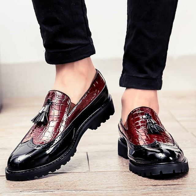 - Loafers Black Crocodile Red Pattern Men's and Stylish