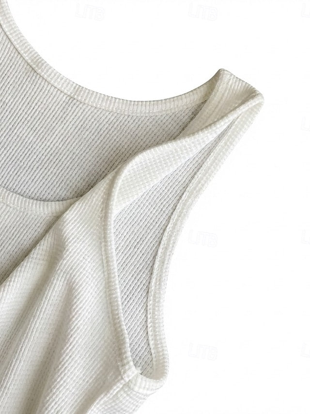 Women's Waffle Tank Top Solid Color Fashion Stylish Casual