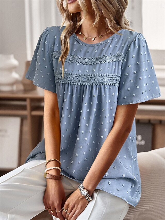 Women's Shirt Blouse Solid Color Stylish Casual Short