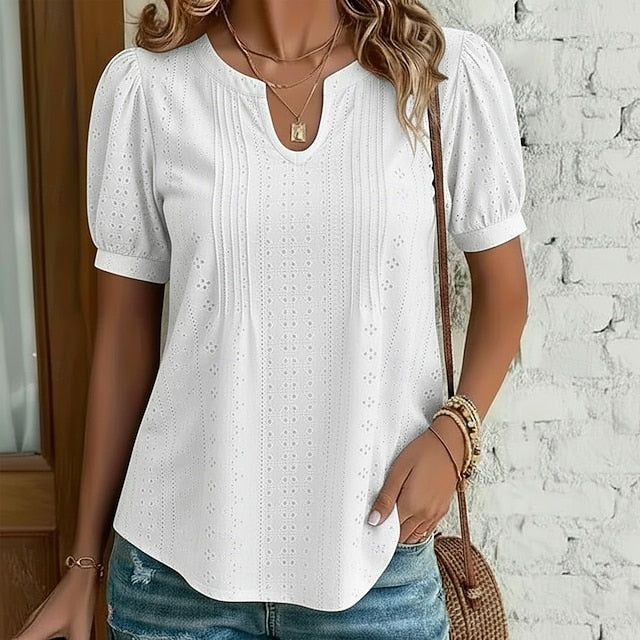 Women's Shirt Blouse Eyelet top Eyelet Plain Stylish