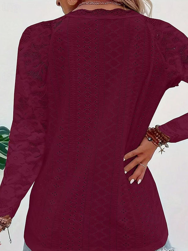Women's Lace Splicing Top Blouse Ruched Lace Patchwork