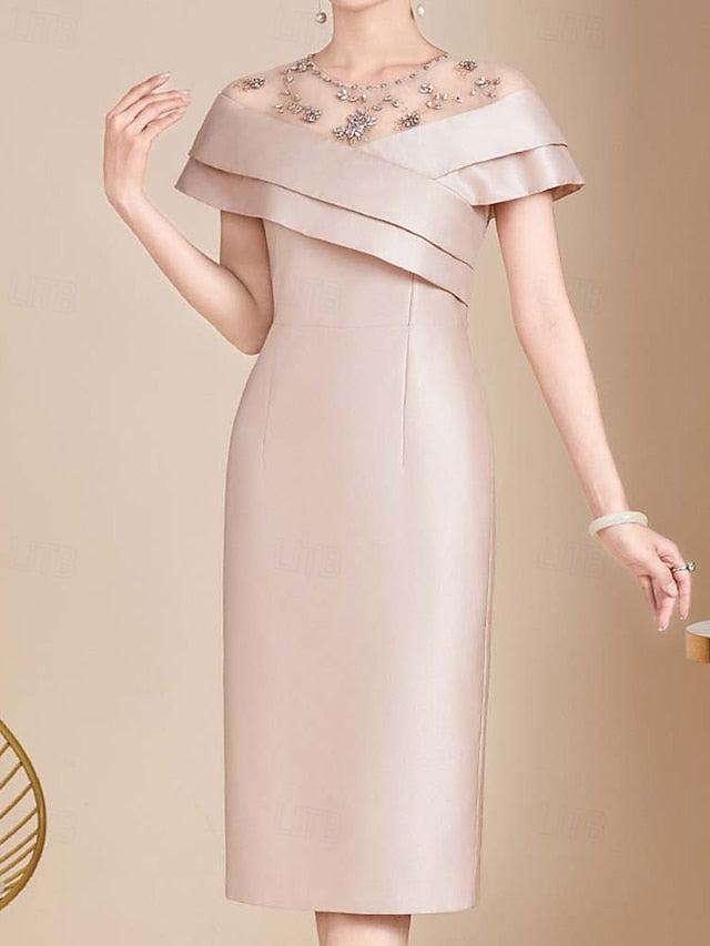 Elegant Dress the Bride Crew Length Mother Simple Tea Vintage of
