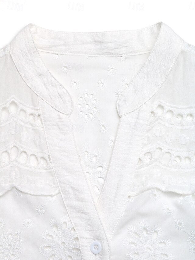 Women's Blouse Eyelet Solid Color Elegant Daily Stylish