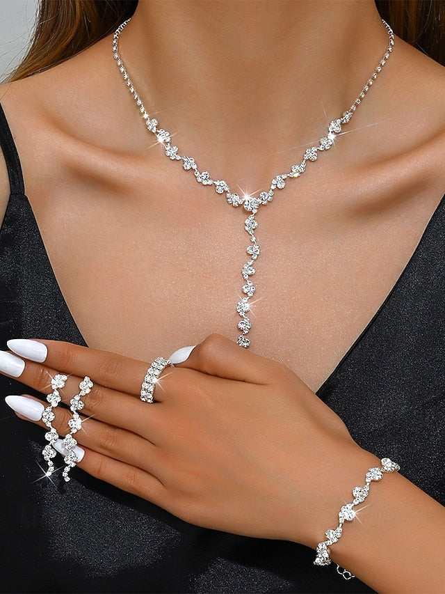 – Elegant Necklace Jewelry Gold Set Rhinestone