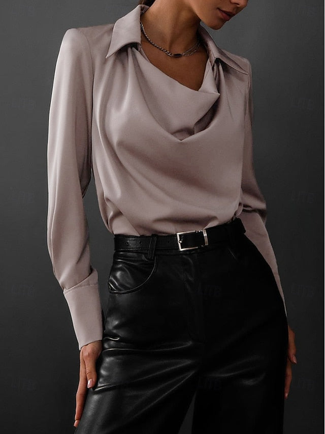 Women's Shirt Elegant Dressy Satin Top Solid Color Basic