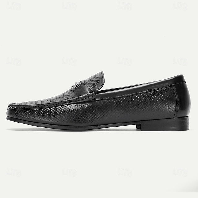 Loafers Black Textured Men's Leather 100% Premium –