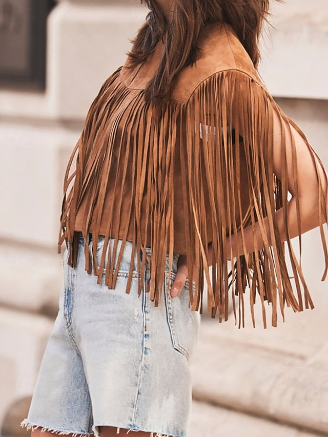 Women's Blouse Tassel Plain Western Sleeveless V Neck