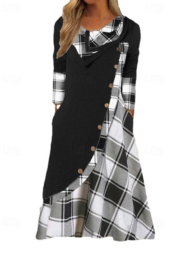 Women's Midi Dress Plaid Dress Casual Dress Modern Outdoor