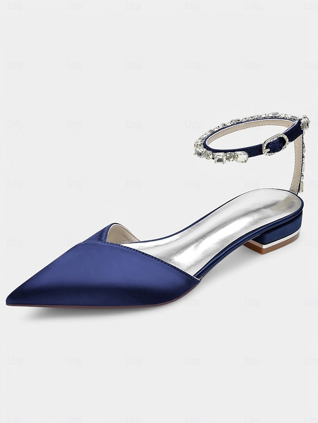 Strap with Crystal-Ankle Wedding Satin Shoes – Chic Black