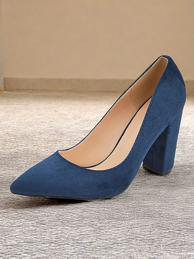 Heel Classic Block Pointed High Toe Heels Suede Women's |