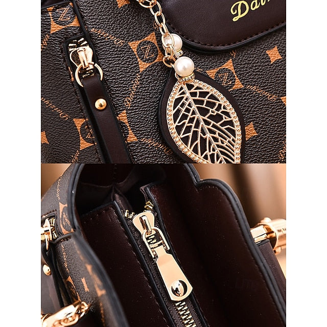 Faux Elegant Red Leather Women's with Accents and Handbag