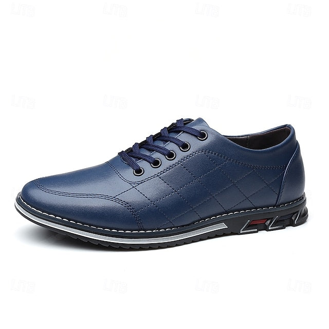 Men's - Stylish Sneakers Blue Quilted Leather Faux Lace-Up
