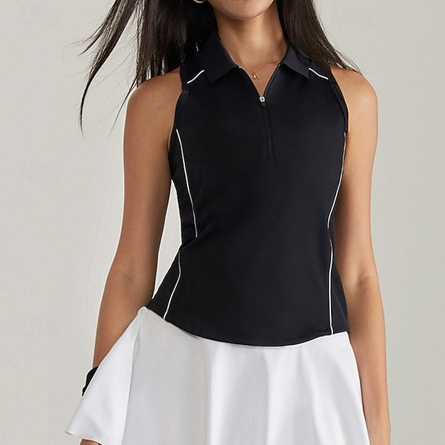 Women's Solid Colored Halter Top Sport Top Quarter Zip