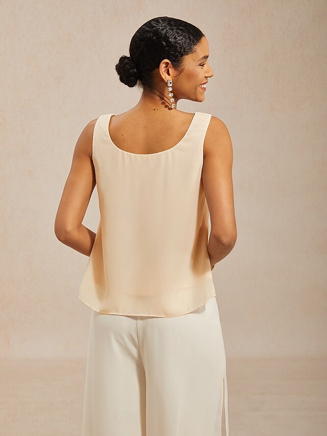Women's Shirt Tank Top Twinset Lace Sequins Mesh Chiffon
