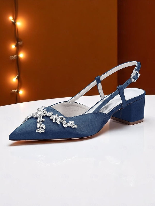 Black Slingback Heels Satin Women's