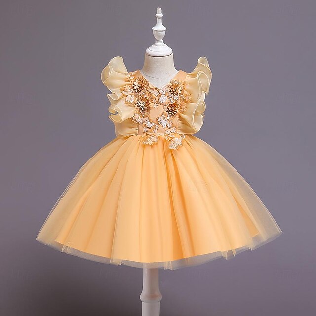 Kids Sequin Flower Party Dress Girls' Color Solid