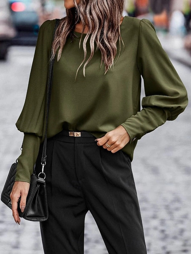 Women's Shirt Elegant Dressy Satin Top Solid Color Business