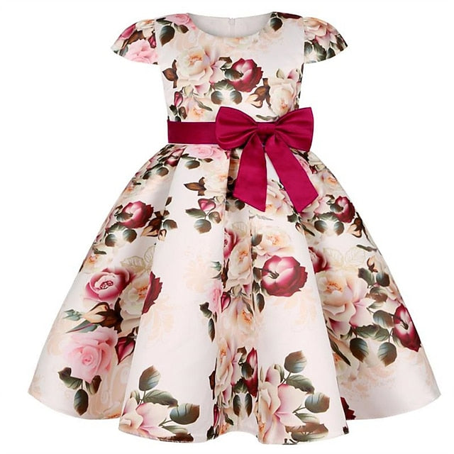Party Floral Sleeve Kids Girls' Short Dress Flower