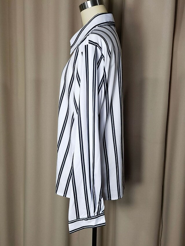 Women's Shirt Blouse Patchwork Buttons Striped Elegant