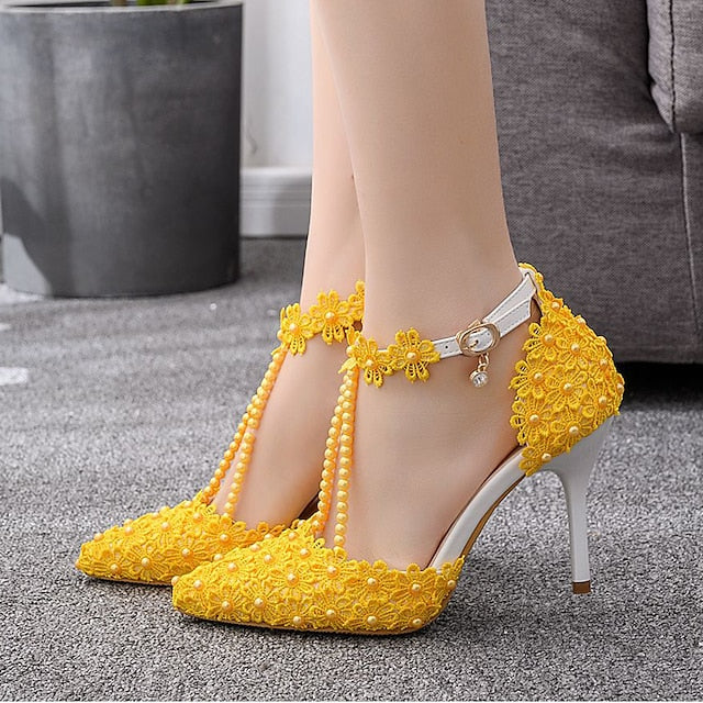 Wedding Bridal Heel Women's Lace High Shoes Pointed