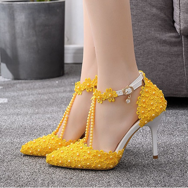 Heel Wedding Pointed Bridal High Women's Lace Shoes