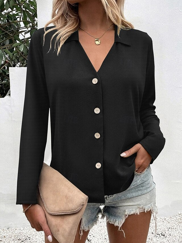 Women's Casual Shirt Button Up Shirt Blouse Buttons Solid
