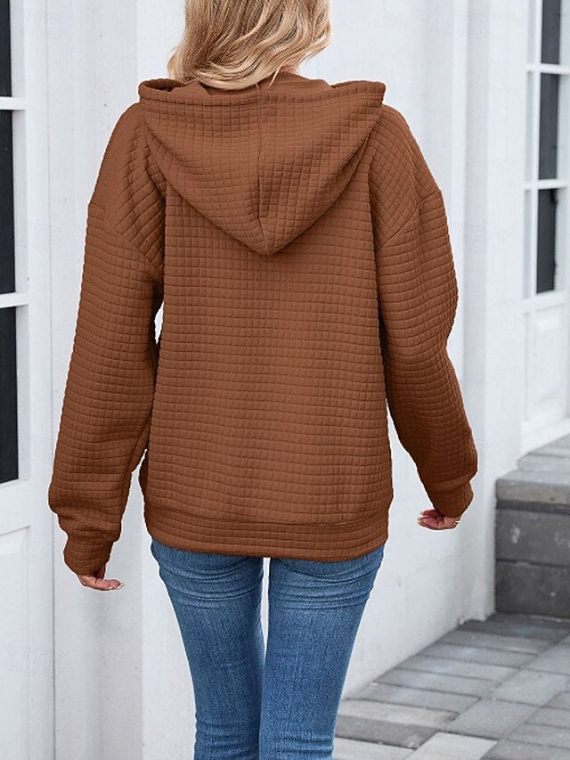 Women's Texture Blouse Pullover Hoodie Sweatshirt Pocket