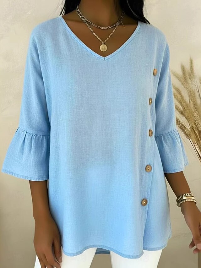 Women's Shirt Blouse Buttons Plain Stylish Classic Modern