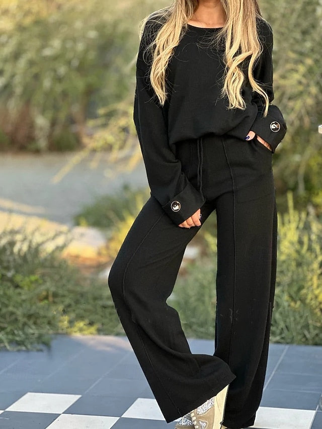 Women's T Shirt Pants Sets Bolero Top Long Sleeve Crew Neck