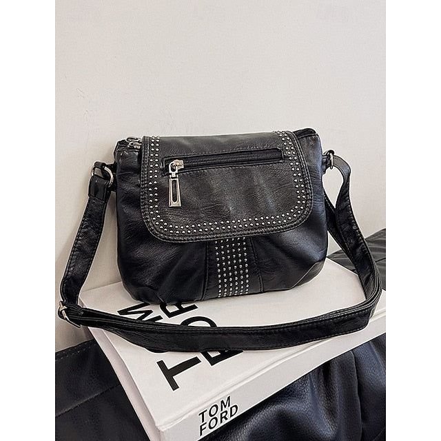 with Brown Studded Bag Leather Crossbody Faux Women's