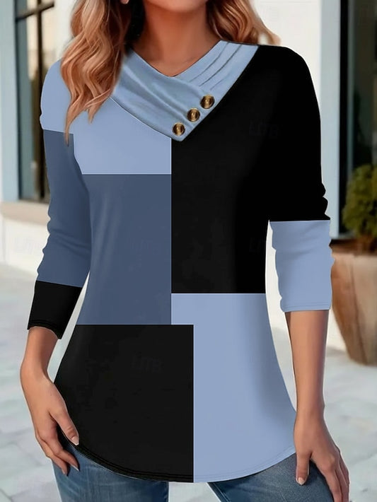 Women's T Shirt Buttons Print Graphic Geometric Color Block