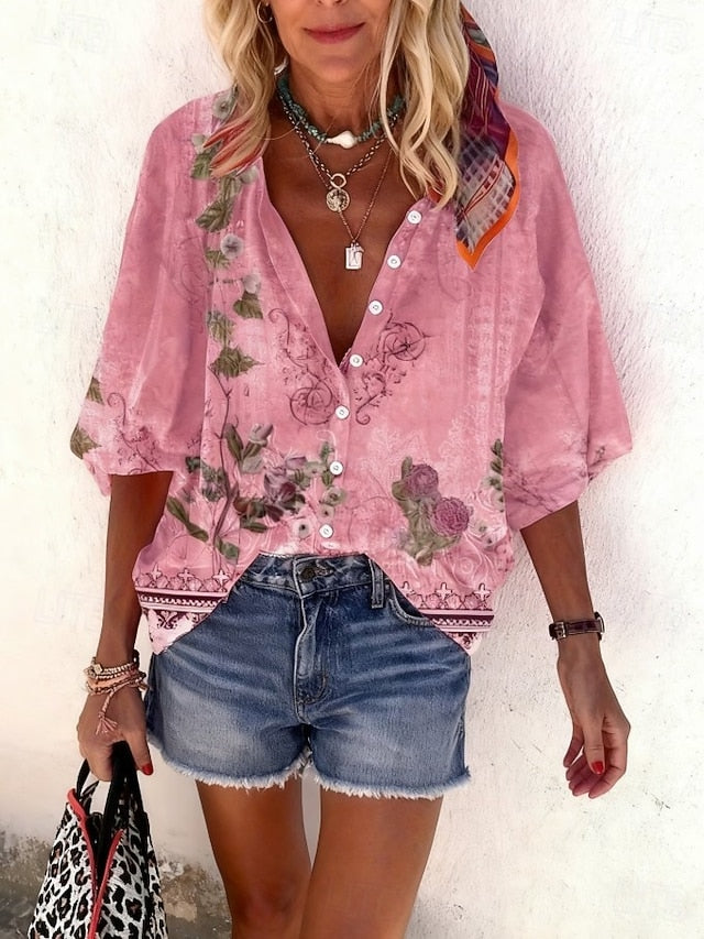 Women's Shirt Print Ombre Floral Graphic Bohemia Vintage