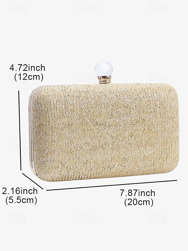 Pearl Stylish Straw Purse Elegant Clasp - Clutch with
