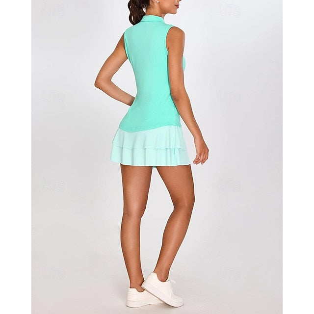 Women's Solid Colored Tennis Shirt Sleeveless Zipper UPF50+