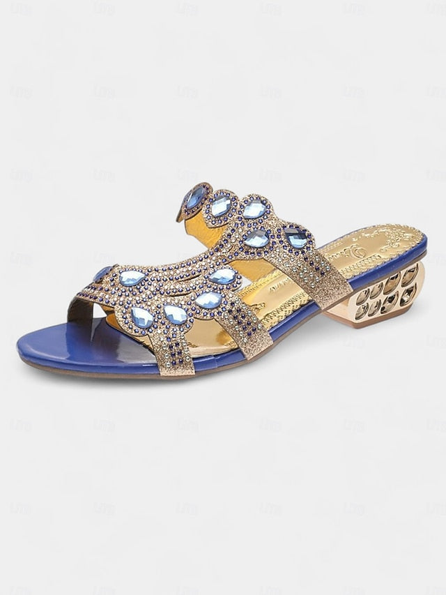 Open-Toe Embellishments and Sandals Gold – Crystal with Blue
