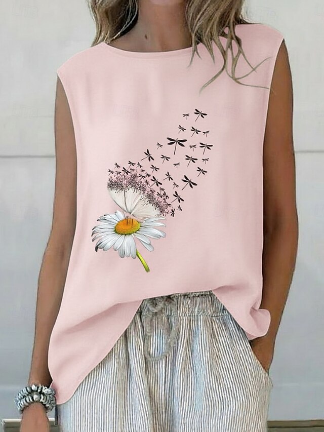 Women's Summer Tops Blouse Sleeveless Shirt Print Floral