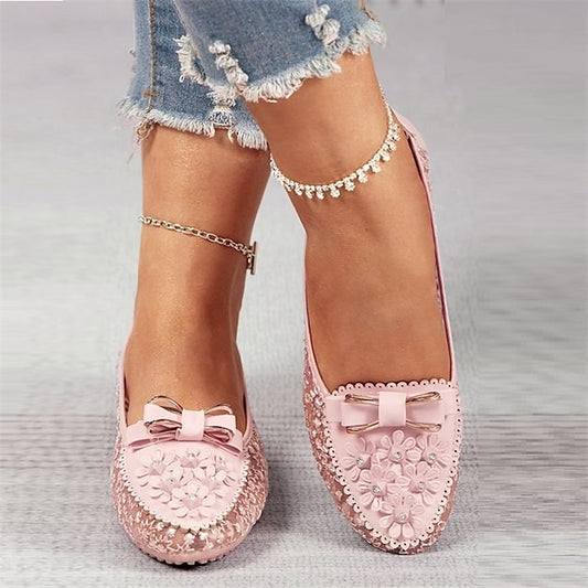 Pink Flats Floral Details - Bow with and Women's Lace