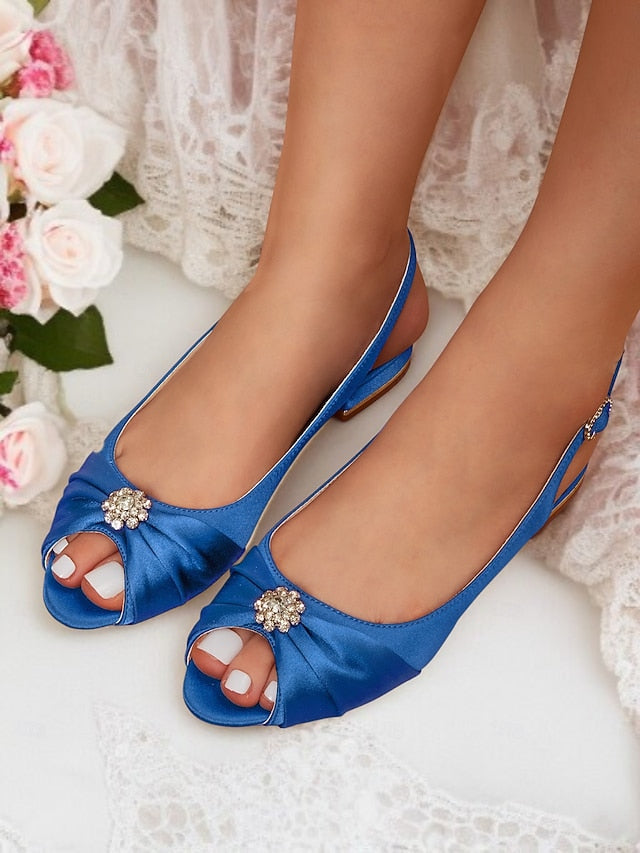 Satin Heels Crystal Wedding Women's Slingback with