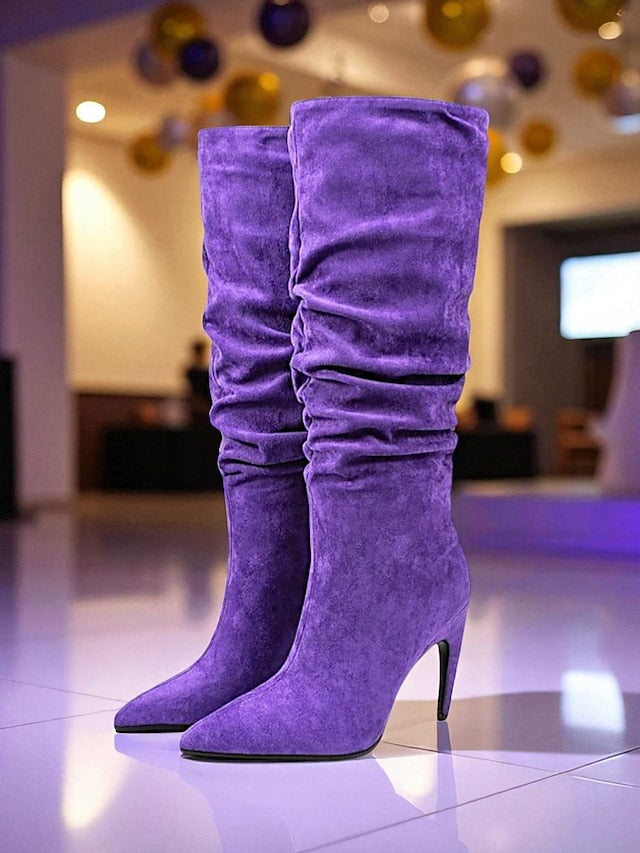 Slouch Pointed Women's Knee Toe Green - Velvet Boots High