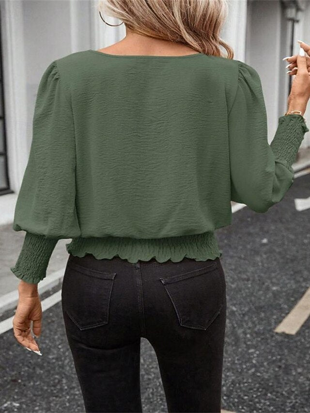 Women's T Shirt Ruffle Patchwork Solid Color Elegant
