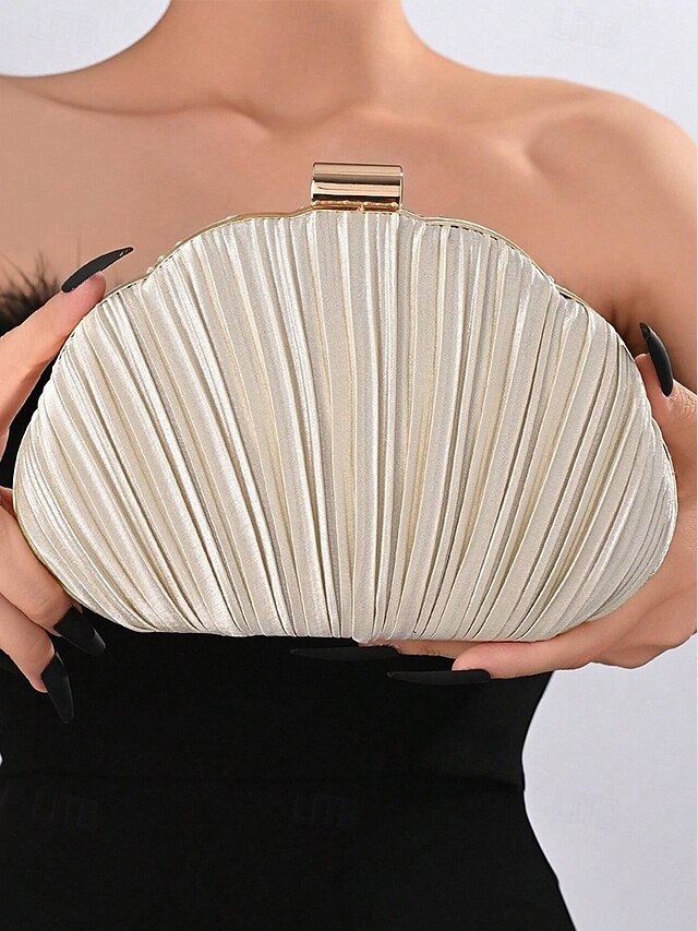 Women's Satin Clutch Shell Purse Pleated Evening