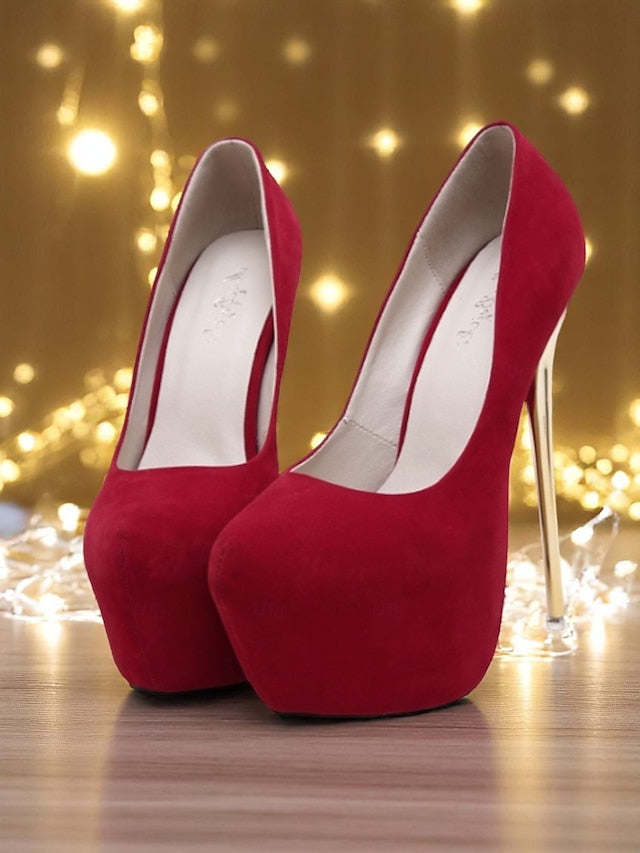 Women's Red Metallic Stiletto Heels with and Suede Platform