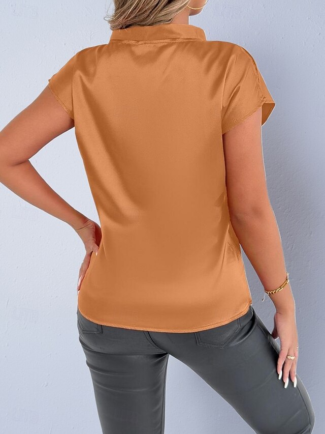 Women's Shirt Satin Shirt Casual Shirt Bow Plain Stylish